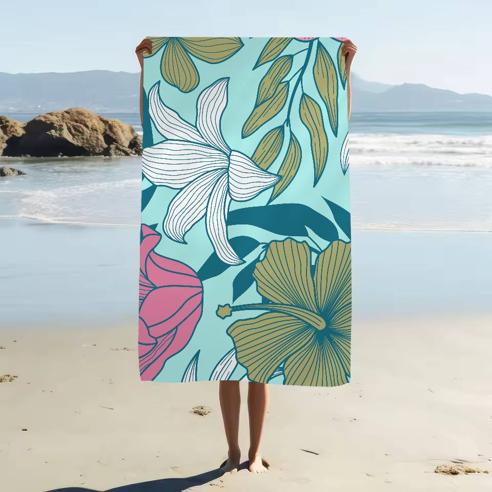 Tropisk Plante Mønster Print Mikrofiber Strandhåndklæde Absorberende Hurtigtørrende Blødt Yoga Svømning Ferie Bjergbestigning Håndklæde