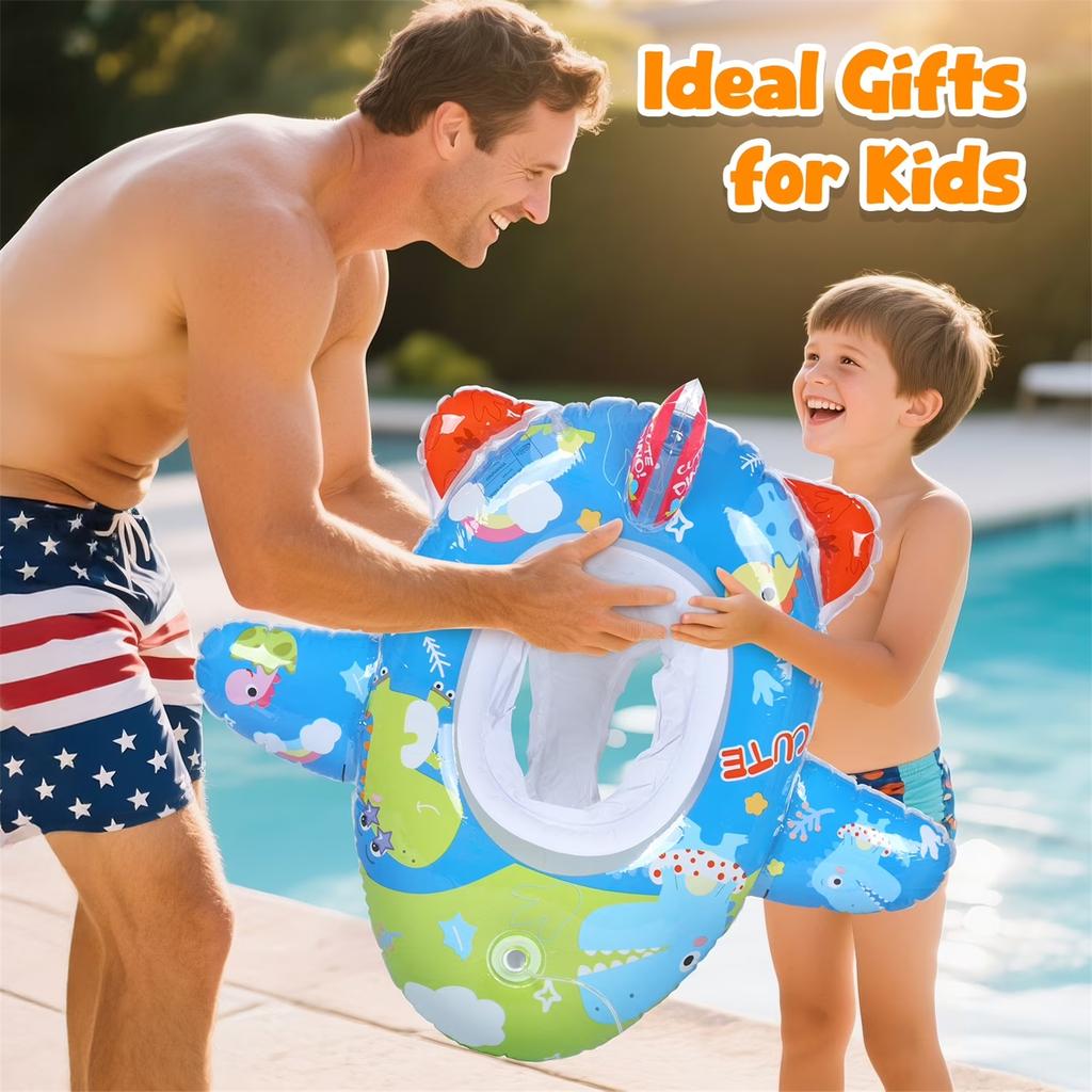 Inflatable Baby Pool Float with Safety Seat and Water Spray Gun Toddler Swimming Ring for Outdoor Water Activities and Pool Use