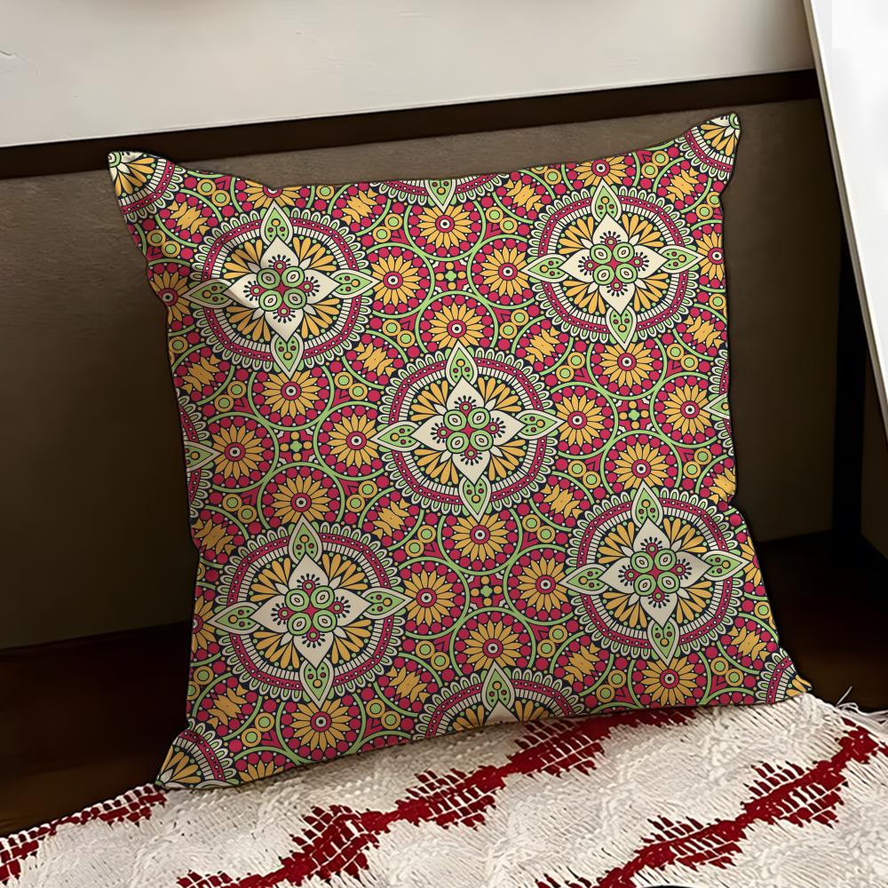Indian Ethnic Pattern Cushion Cover Reversible Soft Durable Pillow Cover Home  Car MultiScene Use for Daily Comfort
