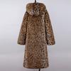 Autumn and winter new women's long hooded imitation fur coat top women's leopard print coat