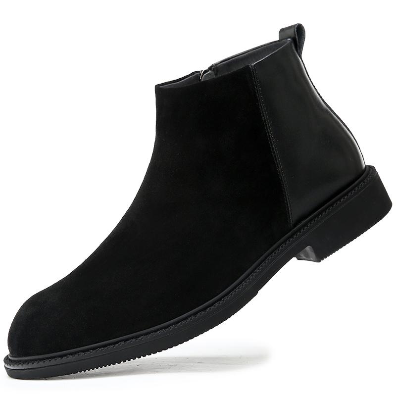 

Classic Black Leather Pointed Chelsea Mid Top Boots Leather Shoes Fashionable Suede Leather Men s Autumn Comfortable Short Boots 44