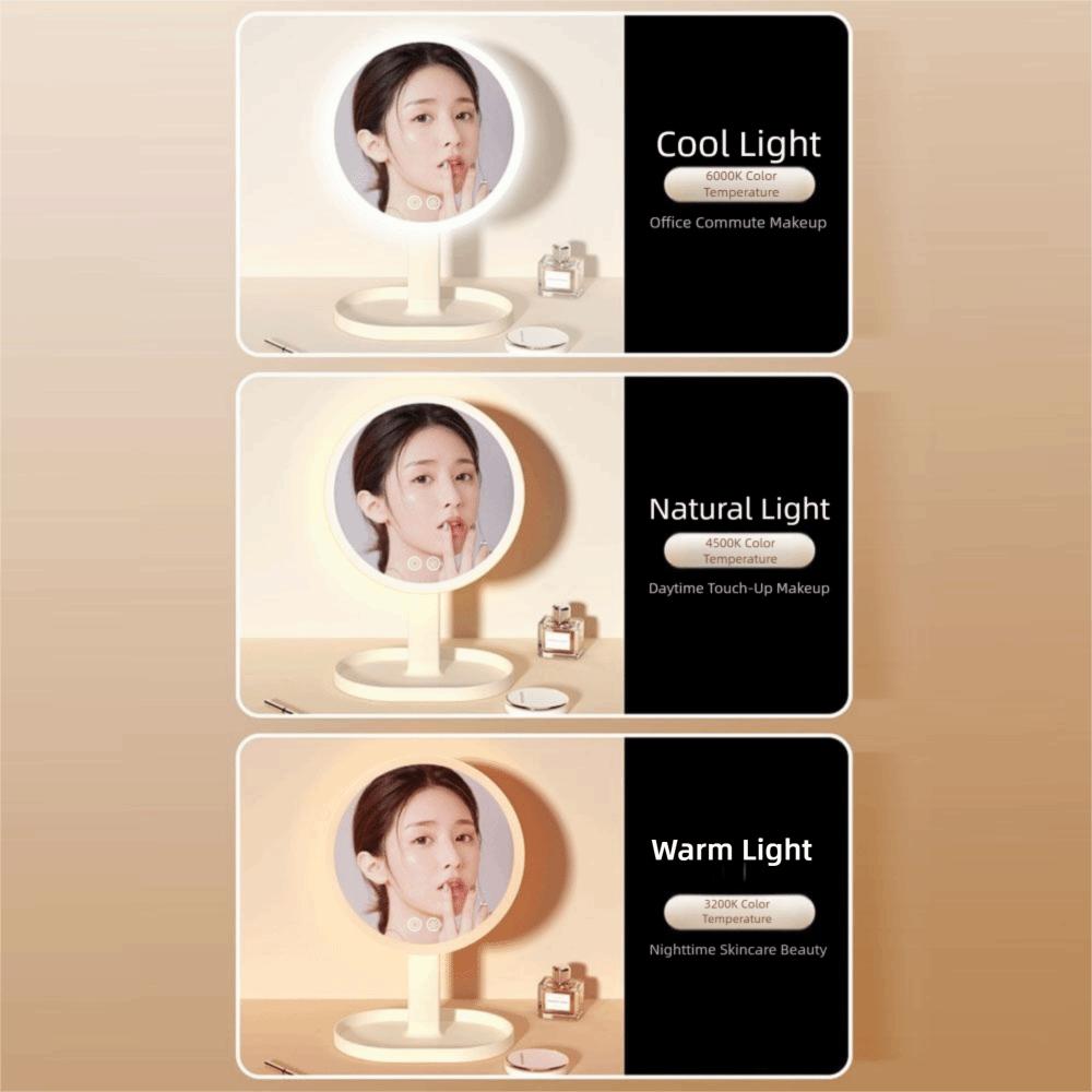 Tricolor Light Daylight Vanity Mirror Rotatable Portable Cosmetic Mirror  Travel