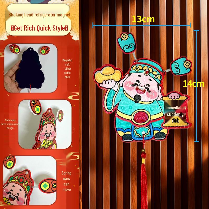 2026 God of Wealth Refrigerator Magnet: Cute Shaking Ears for Spring Festival & New Year