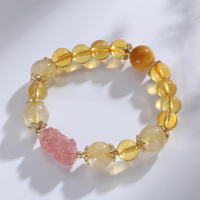 Natural Green Phantom Quartz Bracelet for Women, Fortune Bead Bracelet, Citrine Pixiu, Unique Design, Simple Crystal Bracelet