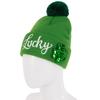 St. Patrick's Day Shamrock Hat Irish Cuffed Pom Knit Hat Green Sequins Clover Skull Cap for Women Men Party Costume Accessory