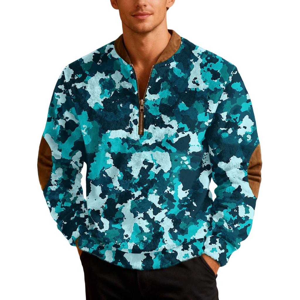 Men's Casual Camouflage Printed Semi-zipper Retro Long-sleeved Sports Sweatshirt