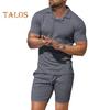 2 Teile/satz Männer Outfit Revers Kurzarm Pullover Tops Elastische Kordelzug Taille Taschen Shorts Set Einfarbig Sportswear