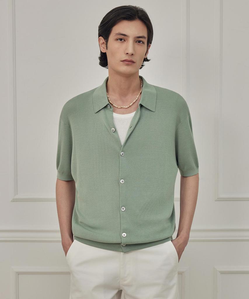 Theknitcompany Reese Silk Polo Cardigan - Shale Green