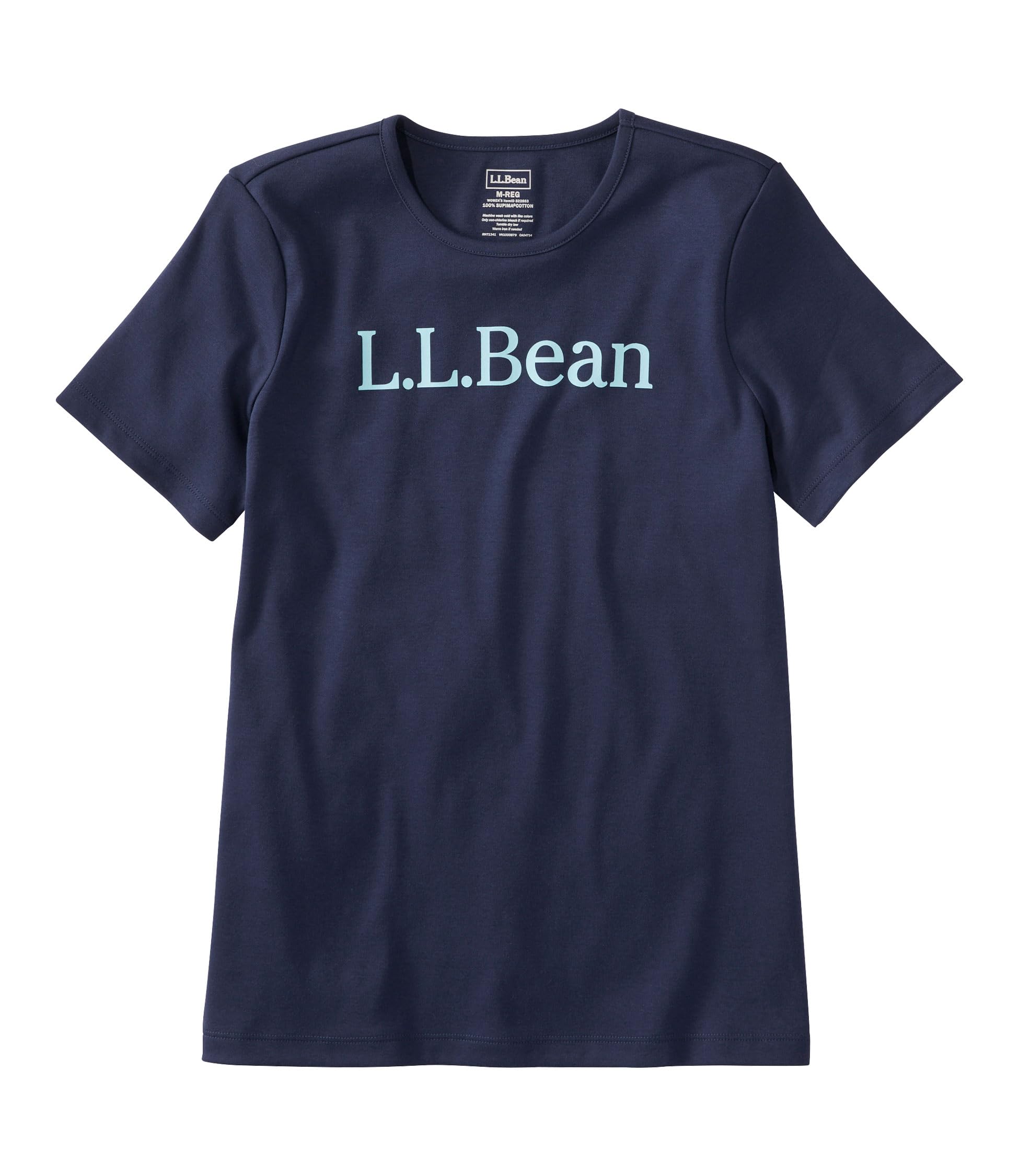 

[L.L.Bean] Женская футболка с графическим принтом и круглым вырезом из хлопка Пима, стандартный крой по размеру США, размер L, Вороний синий/Синий с рисунком Bean, 1000227046