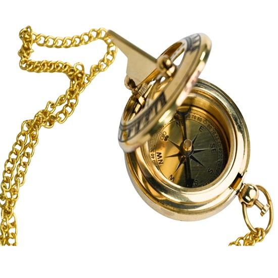 5,08 cm Messing Sonnenuhr Kompass Anhänger mit Kette Navigationsschmuck Geschenk Steampunk Maritim Halskette für Entdecker Sammler Geschenk