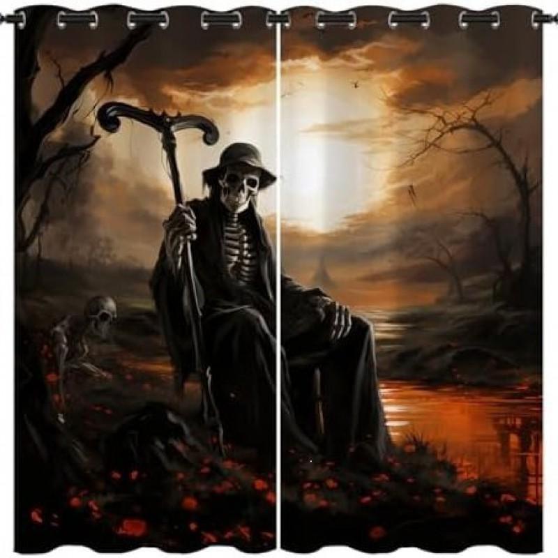 Halloween Decorative Blackout Curtains Living Room Bedroom Gothic Skull Ghost Theme Window Drapes
