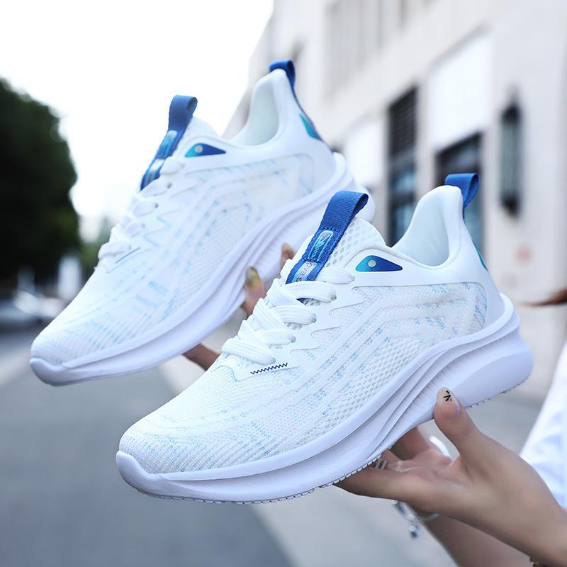 

2024 new fly-woven men s and women s marathon running shoes outdoor couple shoes white soft-soled lace-up MD sole casual shoes 44 білий
