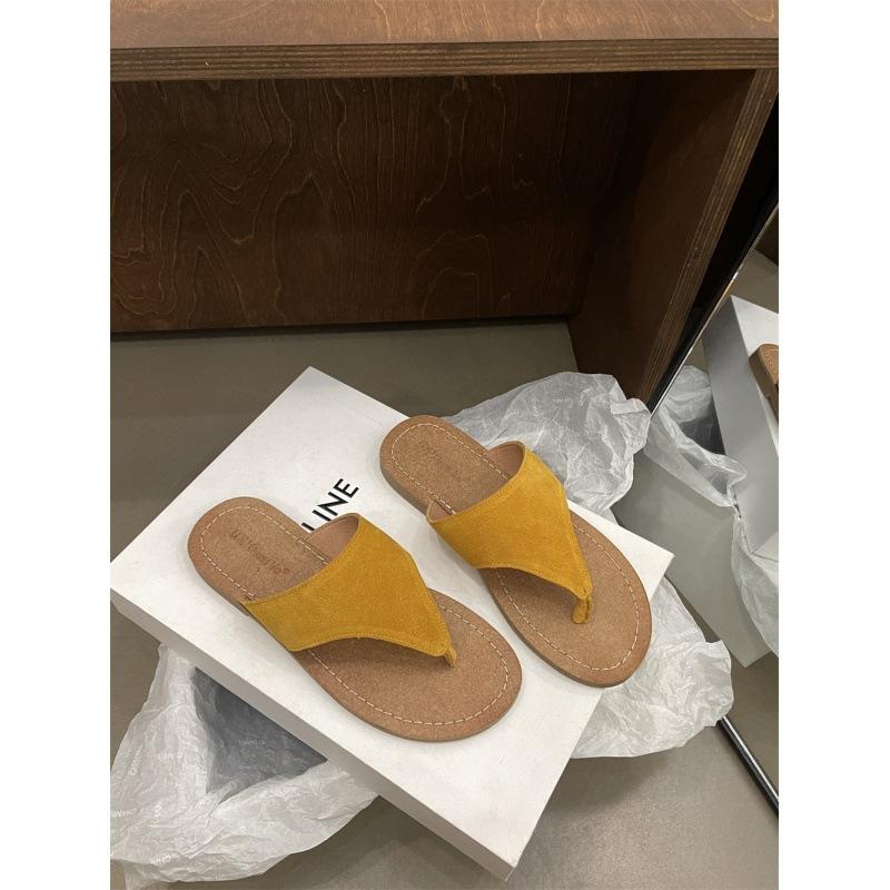 2025 spring and autumn new retro flip-flops wear Korean version of fashion toe beach flat bottom sandals women