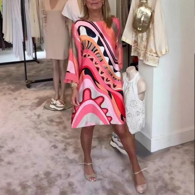 

Autumn New Style Printed Fashion Casual Round Neck Long Sleeve Dress for Women M