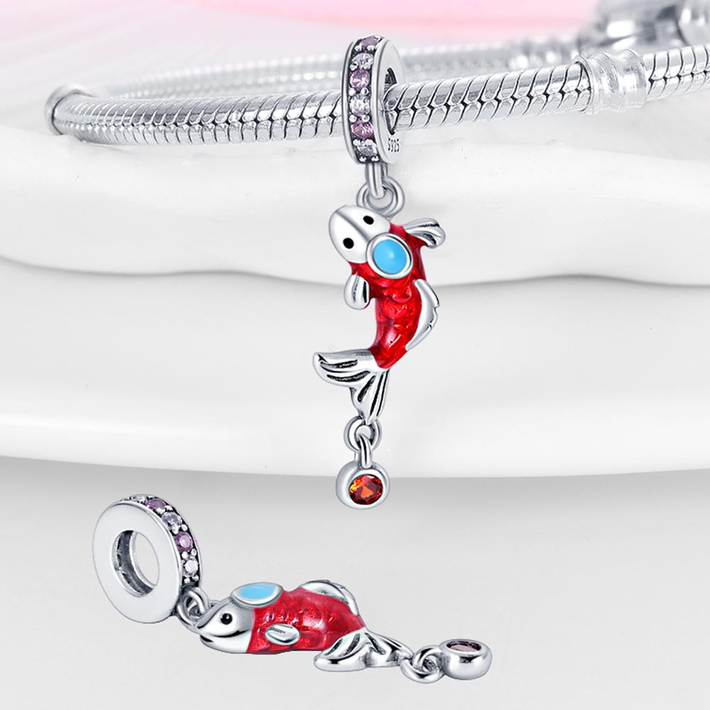 Charms Original Copper Red Carp Pendant Beads Fit Bracelet Diy Fine Gift Women Delicate Jewelry Accessory