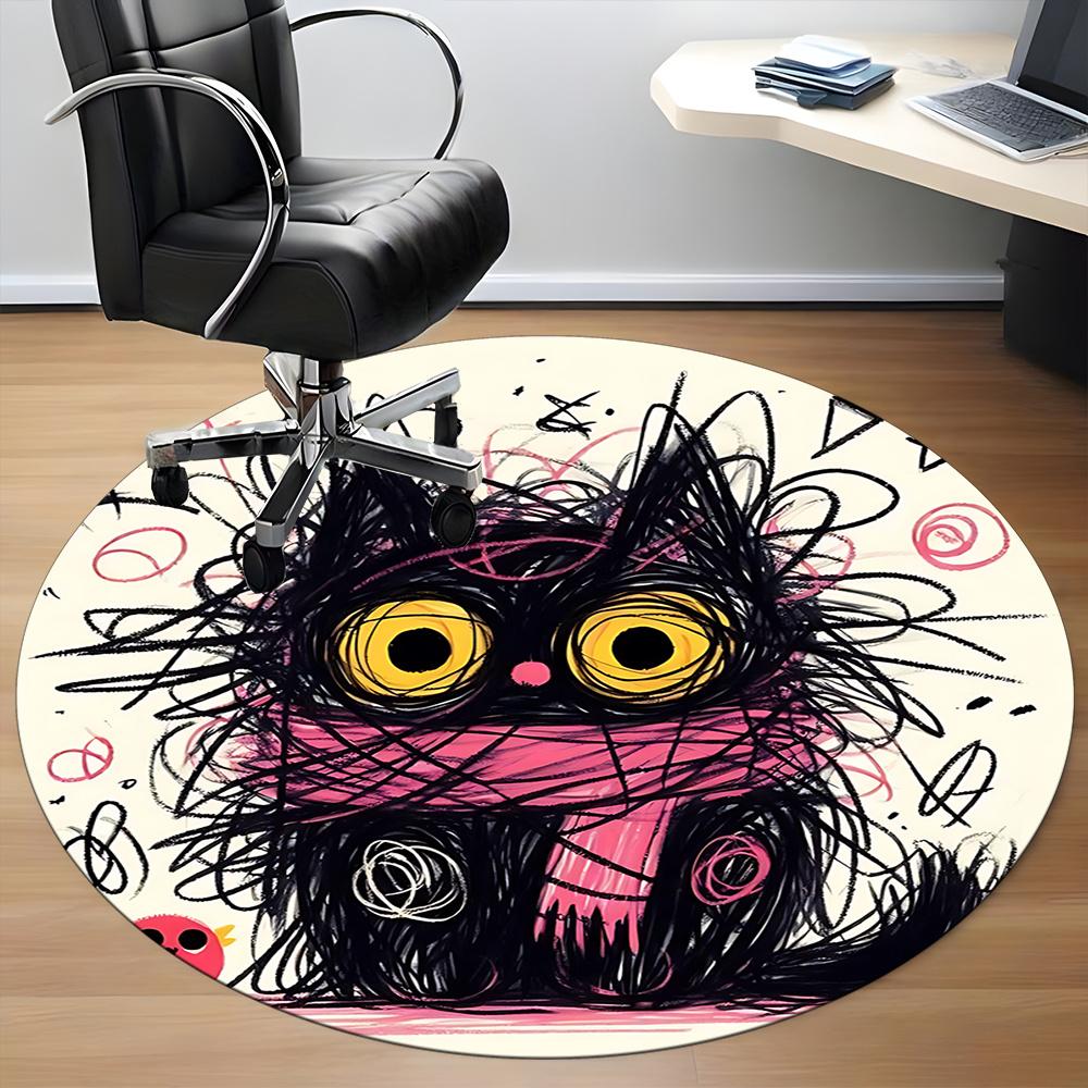 1pc Whimsical Feline Office Round Area Rug, Indoor Mat Suitable ForOffice, Under Office Chairs Bedroom Living Room Home Decor, Room Deco u44