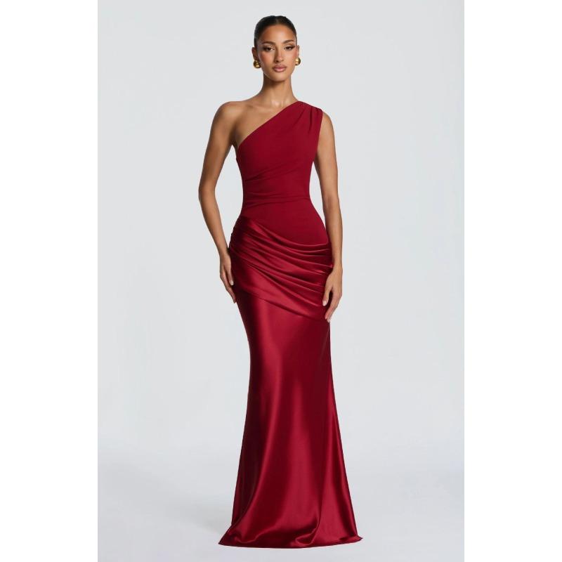Damen Freizeit Langarm Eng Einfarbig U-Ausschnitt Träger Bodycon Langes Kleid