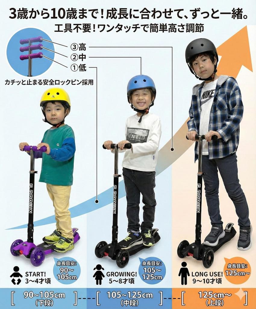 LED Tricycle Kick Scooter for Foot Brake S.DarwinLight-up Tires, Children, 4-Speed (Purple)