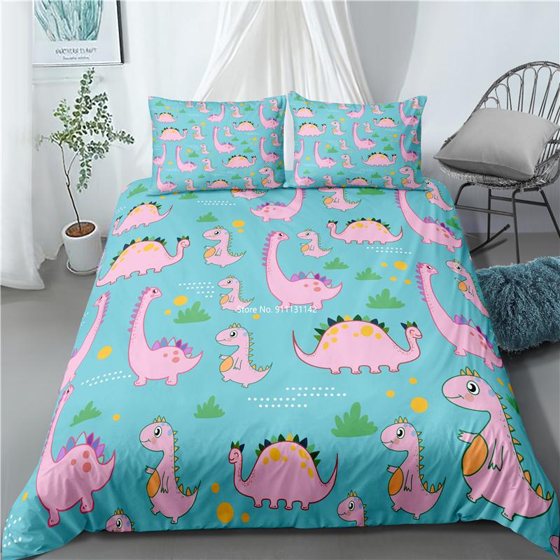 Cartoon Dinosaur Digital Print Bedroom Home Textile Children's Bedroom Down Quilt Cover Pillowcase Multisize Bedding Set