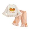 Kleinkind Mädchen Halloween Kürbis Stickerei Langarm Rundhals Pullover Sweatshirt und Elastische Taille Ausgestellte Hose Set