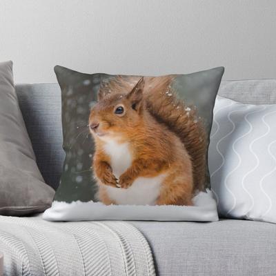 Cute Red Squirrel Square Pillowcase Polyester Linen Velvet Pattern Zip Decor Throw Pillow Case Home Cushion Cover