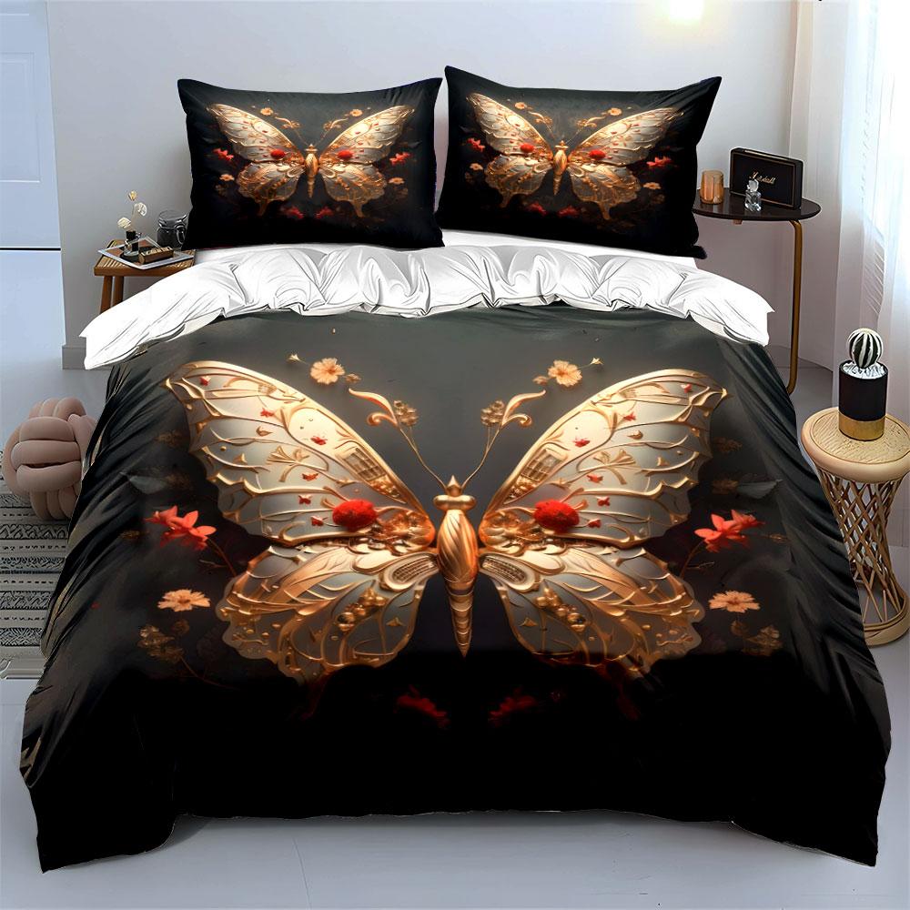 Golden Butterfly Decorative Art Set Kid'S And Adults' Bedroom Decor, Exquisite Three-Piece Bedding Set Gift