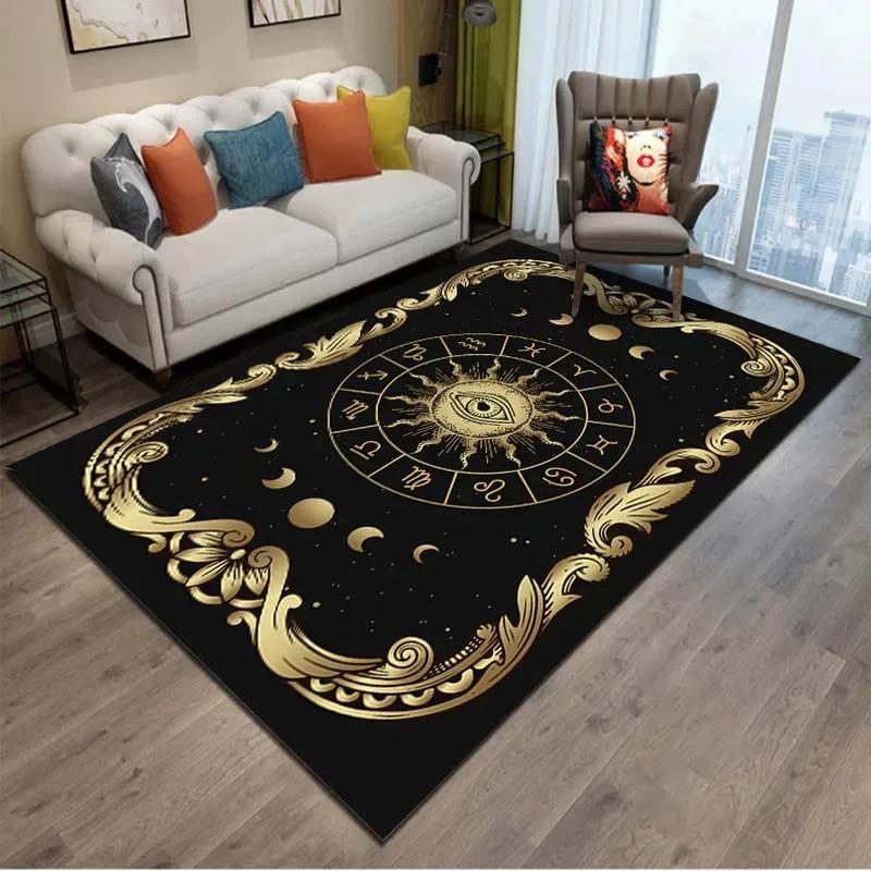 Mystical Celestial Area Rug Collection Golden Astrology Galaxy Pattern Floor Mat For Living Room Boho Home Decor