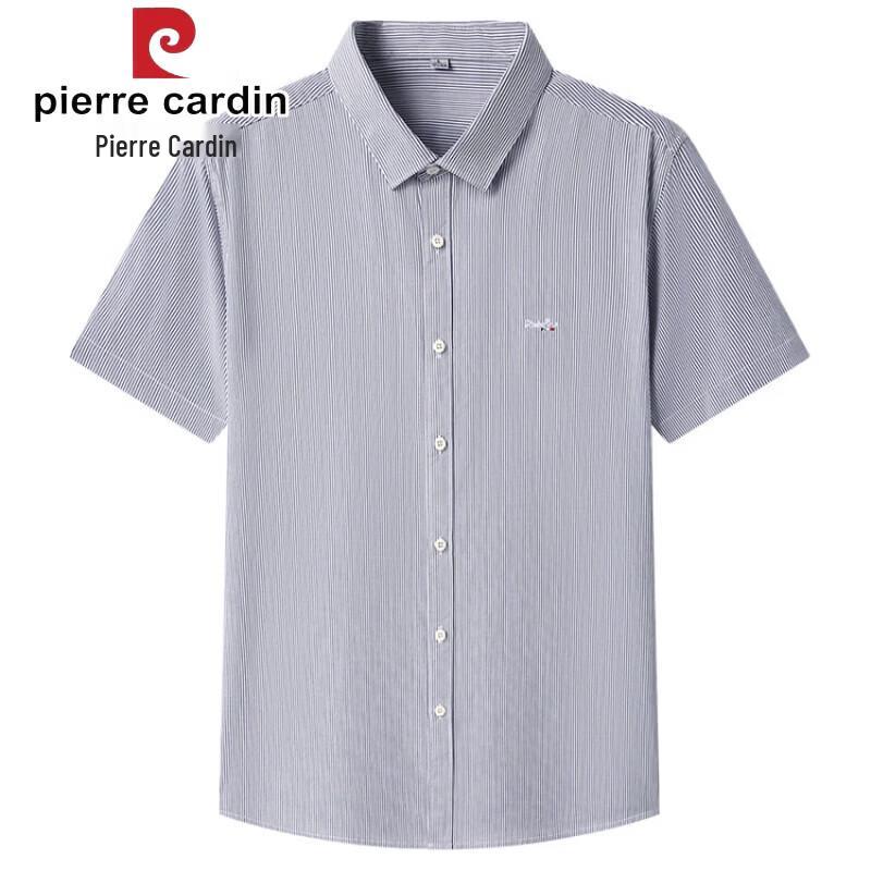 Pierre Cardin Men's 100% Cotton Striped Non-Iron Short-Sleeve Shirt