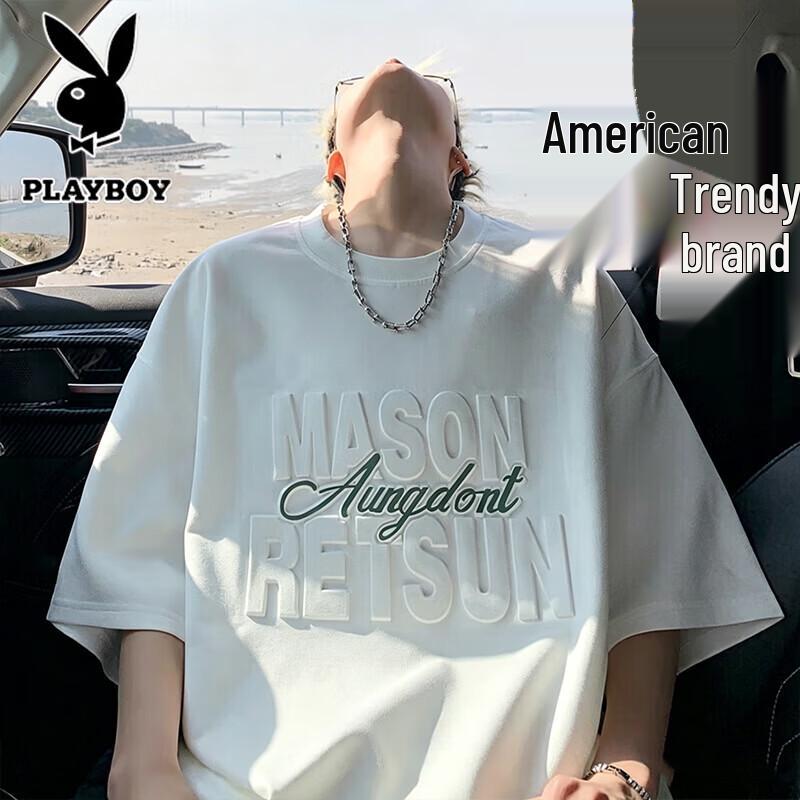 PLAYBOY Men s Summer Casual Round Neck Short Sleeve T-Shirt L