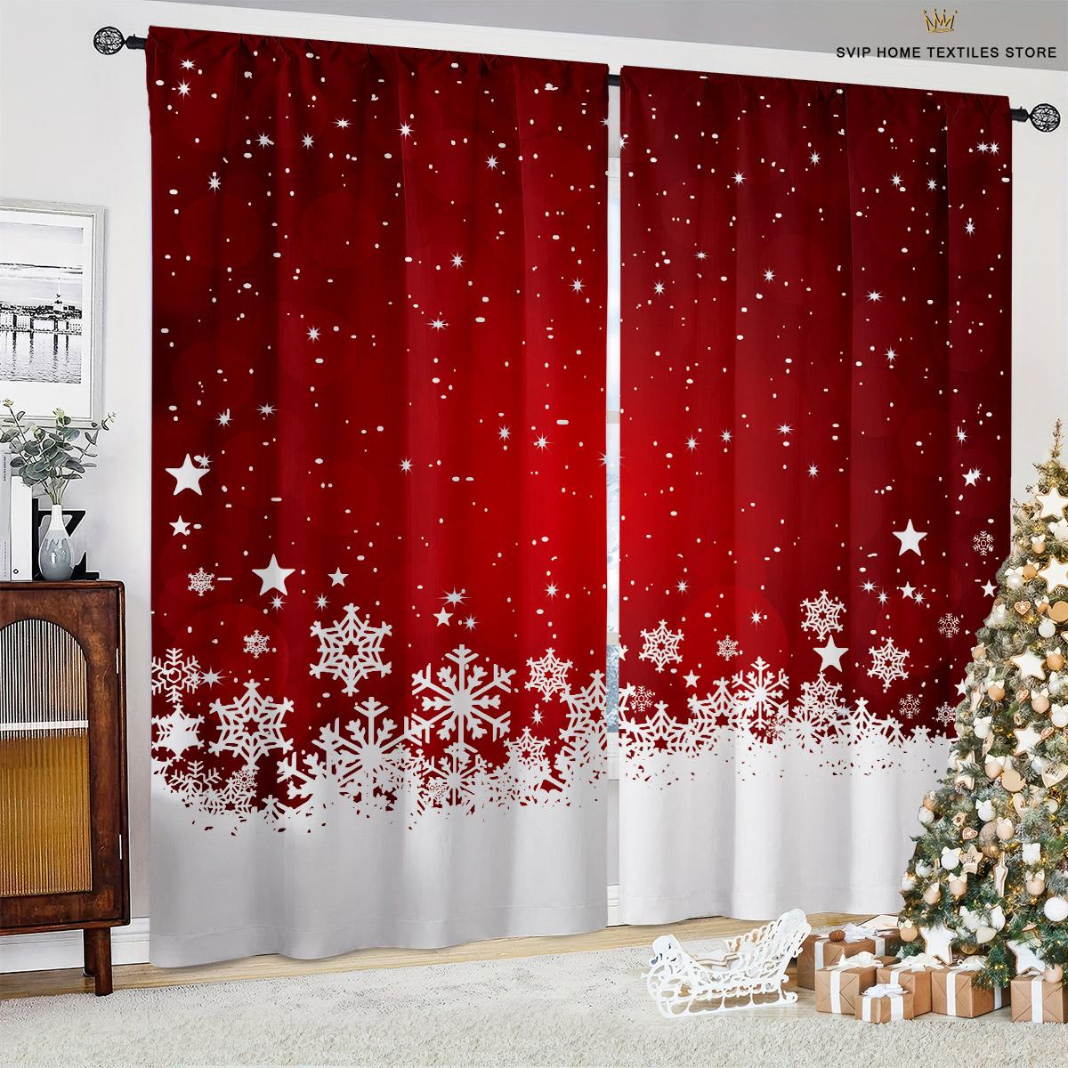 

Santa Claus Claus Snowman Design And Snowflake Pattern Red Pattern Print Window Curtains, Bedroom Space, Living Space, Kitchen Area, Holiday W50X130H(CM)X2PCS&Rod pocket
