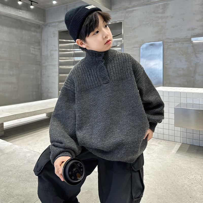 

Boys Thickened Knit Sweater - Autumn/Winter 2025 Trendy Base Layer 120 сірий колір