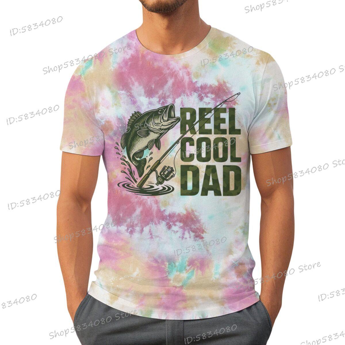 Reel Cool Dad Graphic T Shirts for Men Trendy Dad Design Summer Clothes Fishing Life Funny Shirts Men Fishing Lovers TieDye Top S