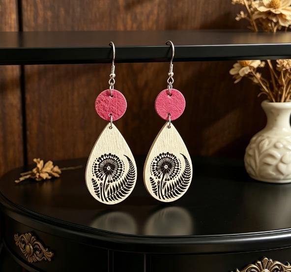 Versatile Dandelion Teardrop Leather Earrings