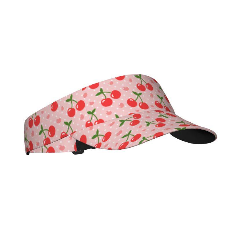 

Red Cherry Pink Hearts Print Sun Sports Visor Hats Summer Adjustable Beach Cap Outdoor Sports Sun Visor Hat for Women