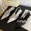 Sexy Silk Rhinestone Bow Pointed Toe Thin Low Heel Women's Single Shoes 2025 Elegant Dress Banquet Tie Brand High Heels Female
