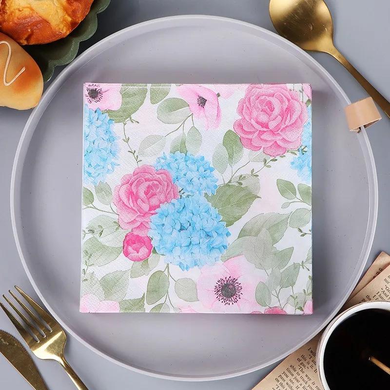 20Pcs/pack 33x33cm Plant Flower Printed Paper Tableware Disposable Napkin Tissues Home Wedding Party Decoration