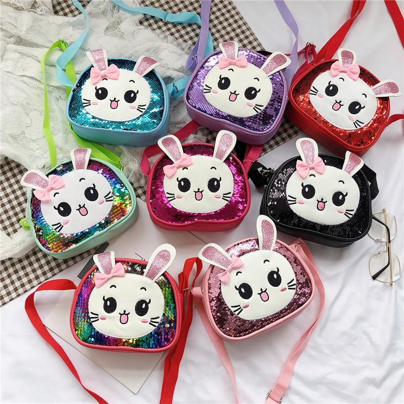Fashionable Cute Kids Crossbody Bag With Sparkling Sequin Bunny Design