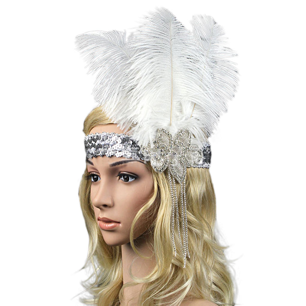 Women Ostrich Feather Costume Headband 