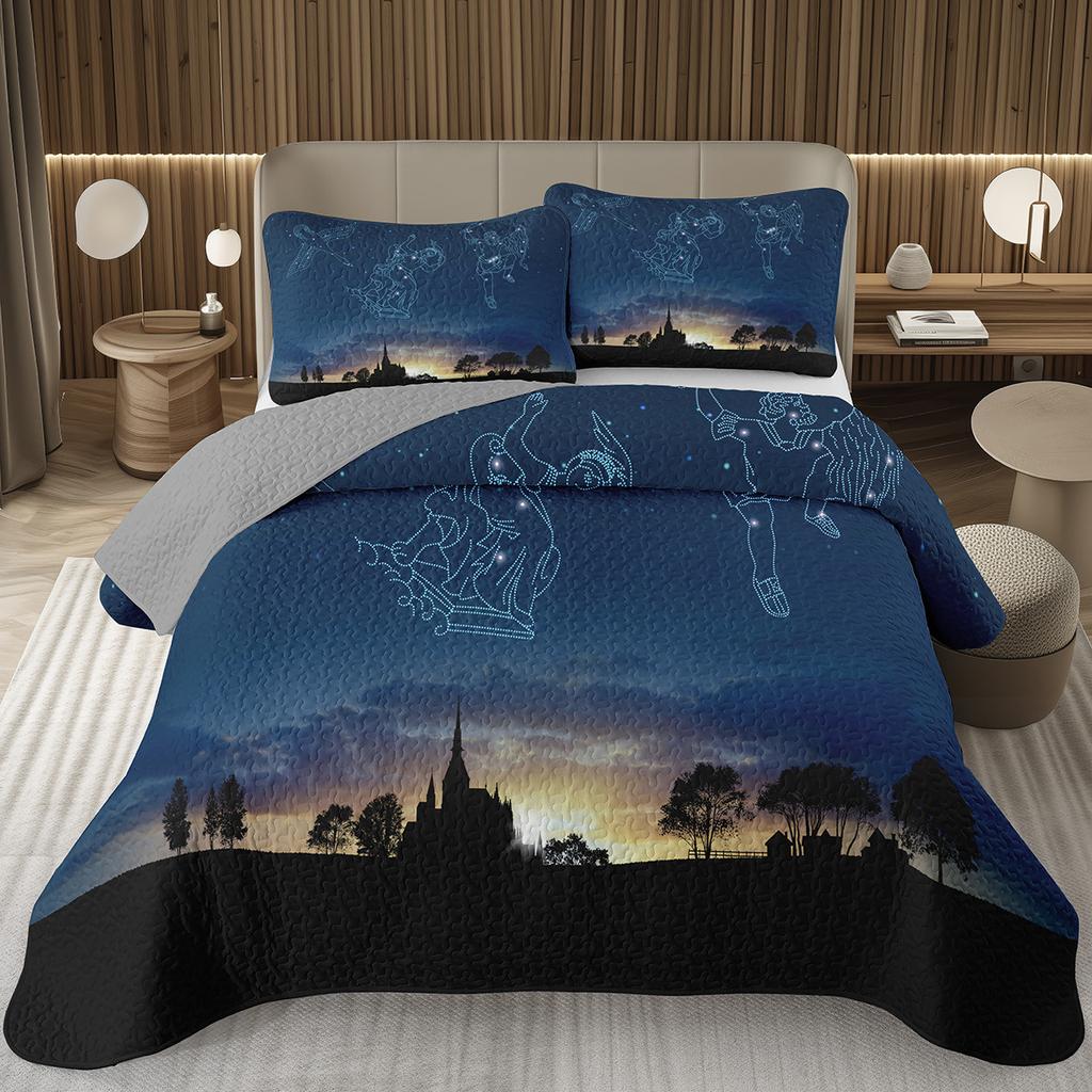 12 Constellation Astrology Bedspreads Zodiac Coverlet Boho Exotic Twin King Bedding Set Reversible Grey Quilted Bedspread Cover