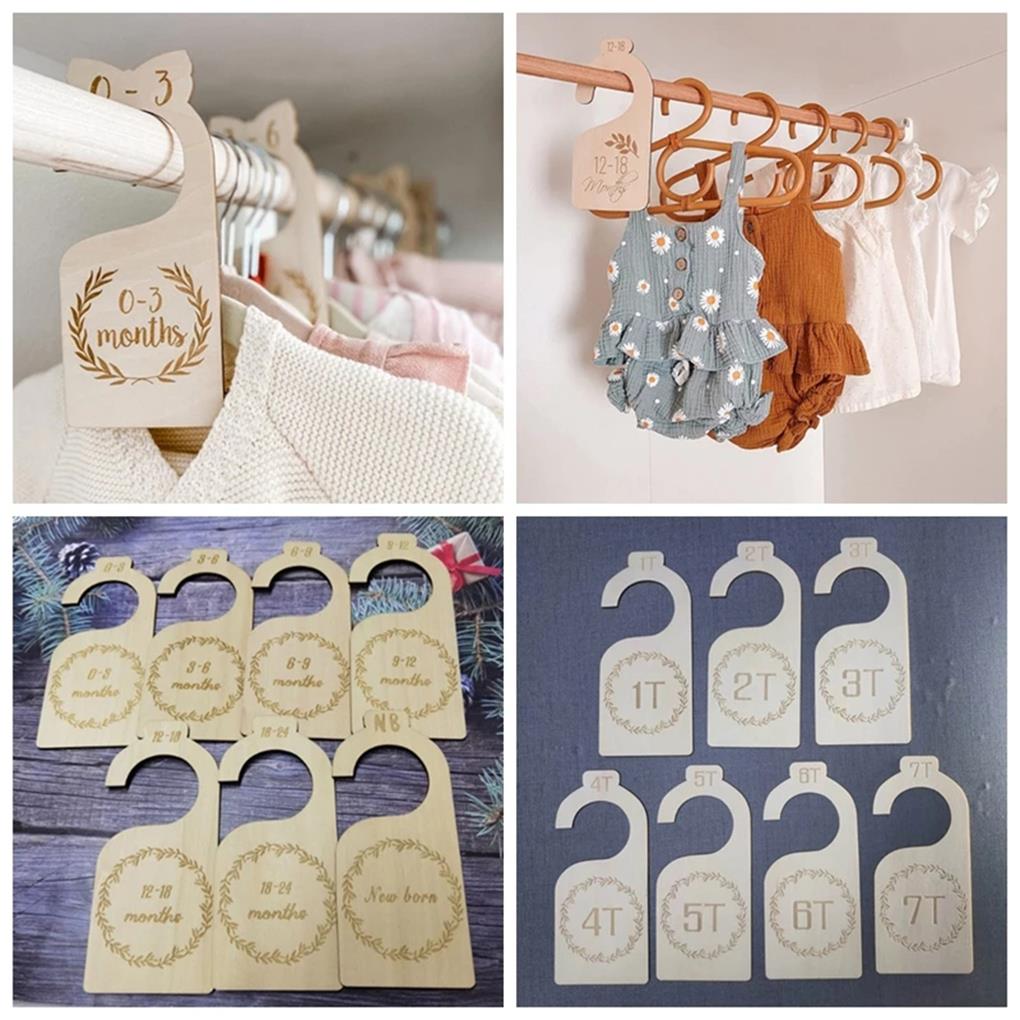 7Pcs Baby Wardrobe Labels Wood Smooth Newborn DIY Clothes Organizers Infants Clothing Hooks Nursery Household Bedroom