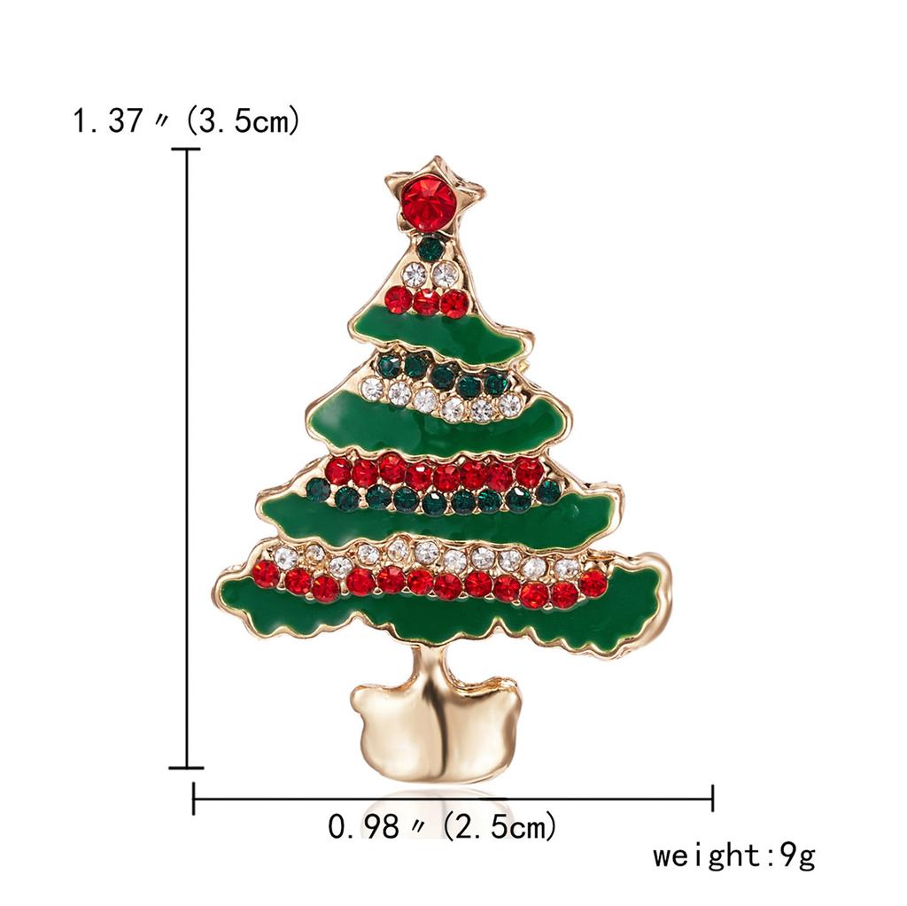 Rinhoo Green Enamel Christmas Tree Brooches For Women Vintage Colorful Rhinestone Xmas Tree Pins Fashion New Year Party Jewelry