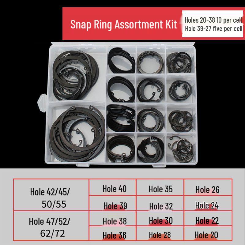 Sortimentní sada pojistných kroužků: Hřídel, Otvor, Sada vnitřních a vnějších C-klipů