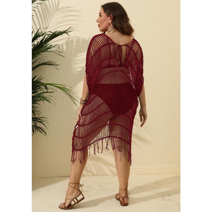 Strandkleider, große Größe, sexy Perspektive, Quaste, gespleißtes Bikini-Vertuschungskleid für Damen