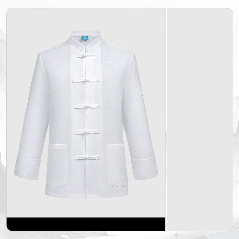 Four Seasons Chinese Style Cloth Buckle Chef Clothes Long-sleeved Slub Cotton Linen Catering Back Kitchen Work Clothes Chinese Style Plus Size