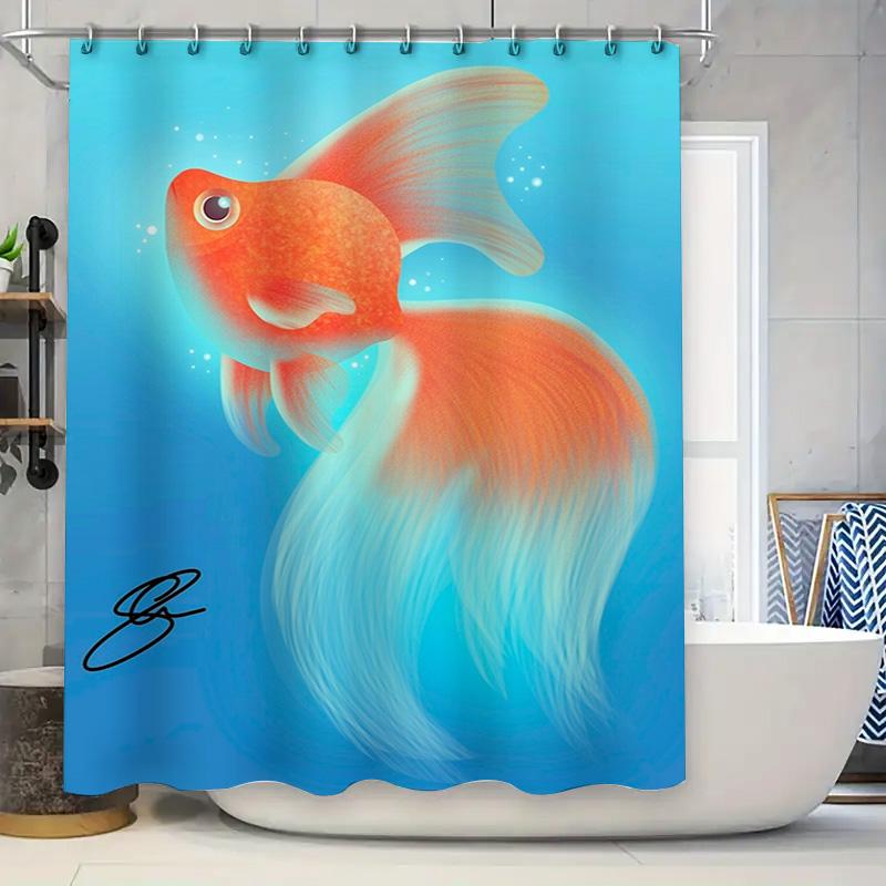 

Goldfish Shower Curtain Modern Bathroom Decor With Vibrant Blue And Orange Colors Perfect For Kids Bathrooms Or Home Decor Proj W60H190(CM)-1 Pcs