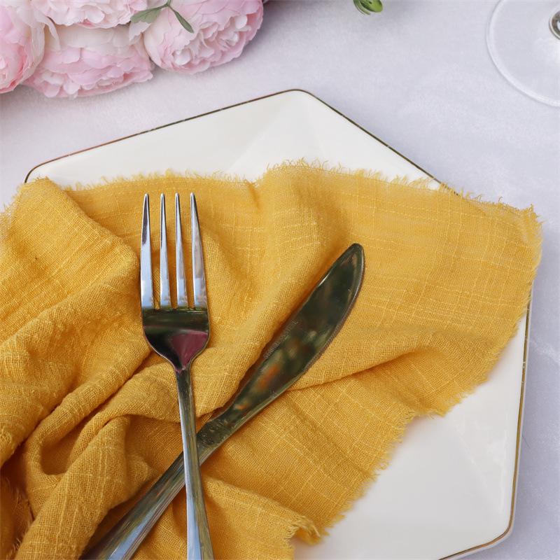 Crinkled Frayed Edge Bamboo Cotton Napkin with Tassels – Western Art Table Decoration Placemat