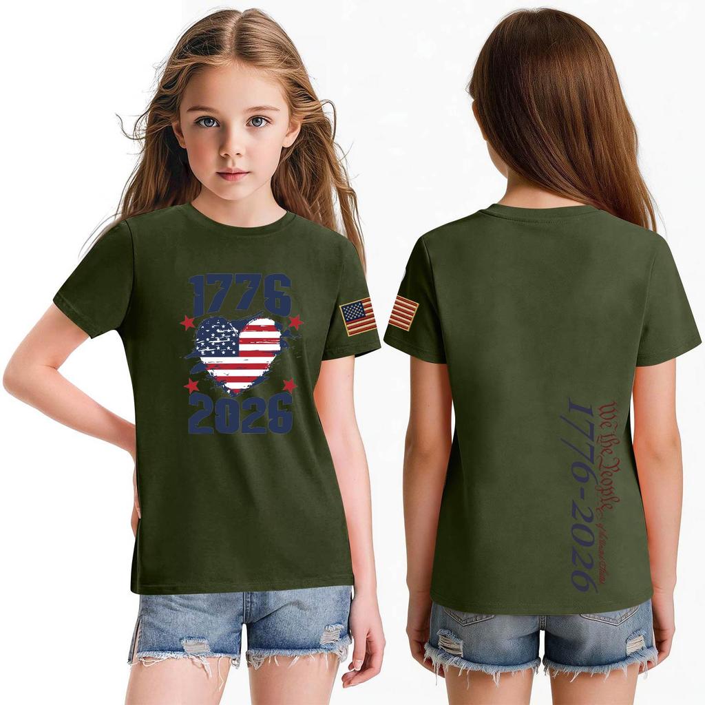 Fashionable Round Neck Short Sleeve Work Clothes Printed Tops For KID Summer Tops