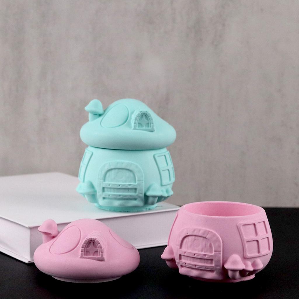 1Pc DIY Mushroom House Jar Silicone Molds Crystal Plaster Storage Box Jewelry Molds Epoxy Resin Candle Holder Home Decor