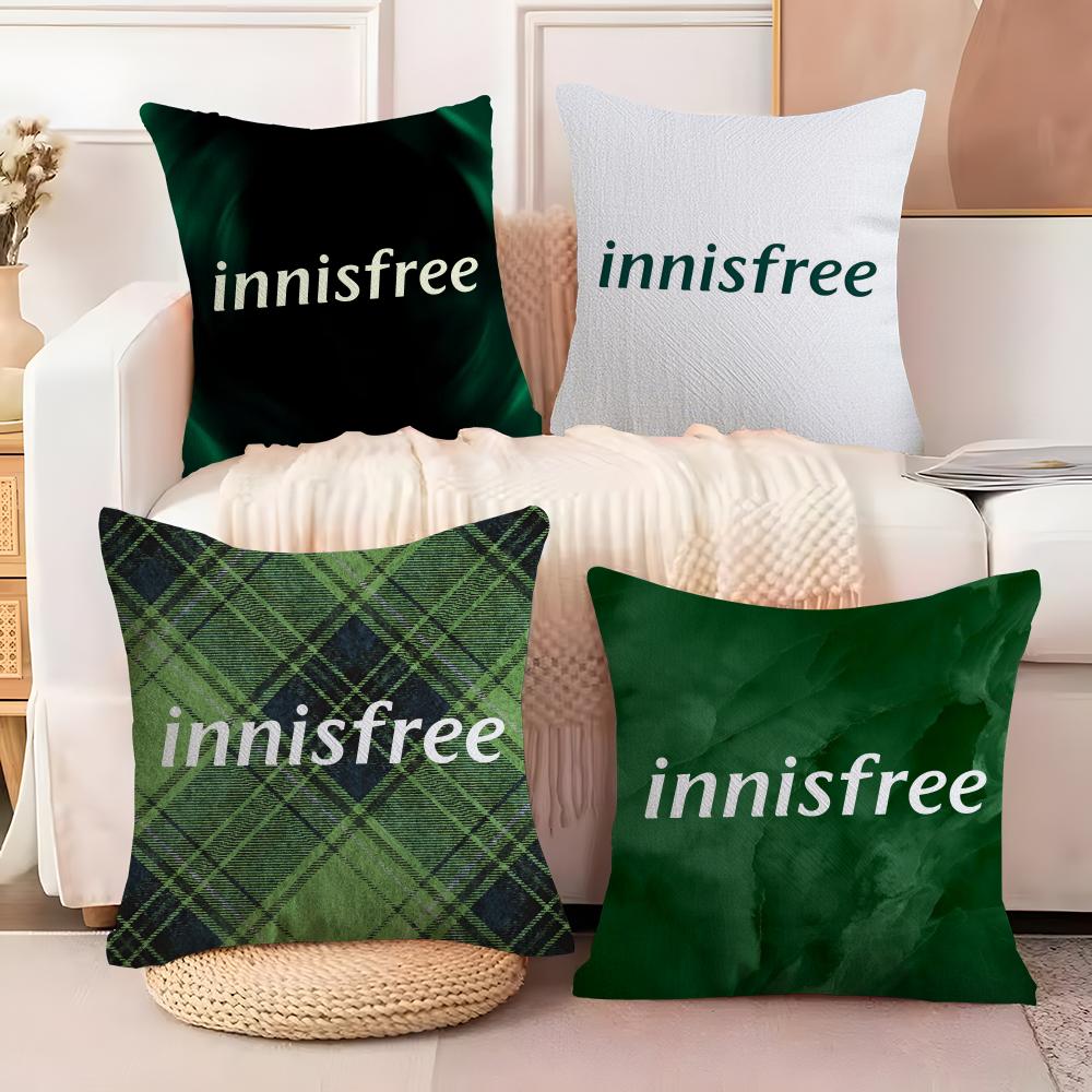 Green I-InnisfreeS Cushion Cover Soft Plush Fabric Double-Sided Printed Sofa Cushion Cover for All Seasons Home Decor Gift