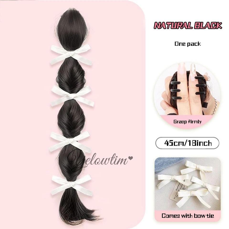 Extensii de coadă de cal cu împletitură lungă din fibră sintetică cu bandă de cauciuc Extensii de păr împletit de box de 22 inch cu coc dezordonat pentru femei Utilizare zilnică